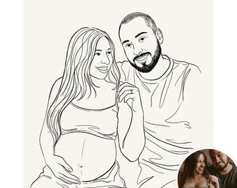 Custom Pregnancy Portrait Meaningful Expecting Parents Gift Minimal Line Art Custom Maternity Couple Digital Download