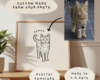 Custom Pet Line Art Portrait, Minimalist Dog Cat Illustration (Digital Download)