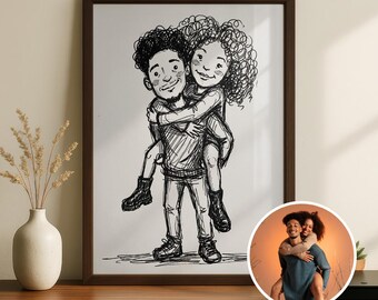 Custom Couple Doodle Portrait: Personalized Anniversary Gift (Digital Download)