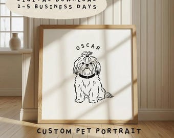 Custom Pet Portrait Line Art Digital Download, Personalized Dog or Cat Illustration, Minimalist Cartoon, Custom Pet Lover Gift, Memorial Art