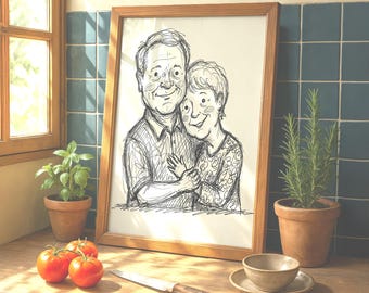 Custom Couple Doodle Portrait from Photo, Long Distance Relationship Gift Digital Art