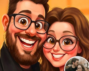 Custom Caricature Portrait, Personalized Cartoon Illustration (Digital Download)