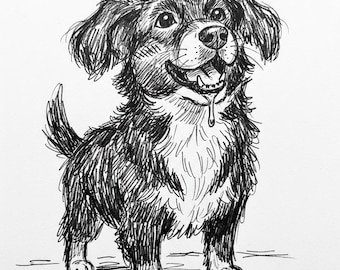 Minimal Pet Doodle Portrait from Photo, Personalized Dog or Cat Digital Art