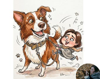 Custom Pet Caricature Portrait from Photo Fun Personalized Pet Artwork Digital Download Gift