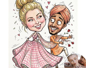 Custom Caricature Portrait, Personalized Cartoon Illustration (Digital Download)