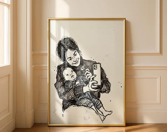 Custom Couple Doodle Portrait from Photo, Personalized Valentine Gift for Him or Her, Digital Download
