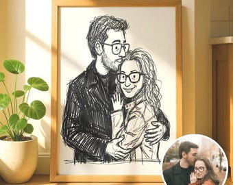 Custom Doodle Portrait from Photo Personalized Cartoon Couple Family Art Cute Sketch Anniversary Wedding Gift Printable