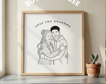 Custom Grandma Portrait Illustration: Personalized Family Wall Art (Digital Download)