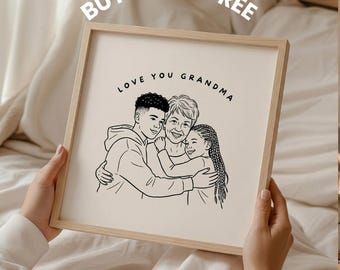 Personalized Grandma Portrait Printable Wall Art Digital Download Custom Family Illustration Gift for Mum Mother’s Day Gift from Photo