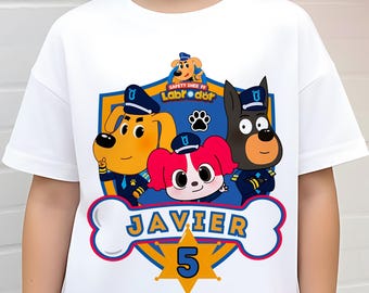 Personalized Cartoon Dog Birthday Shirt – Custom Name & Age