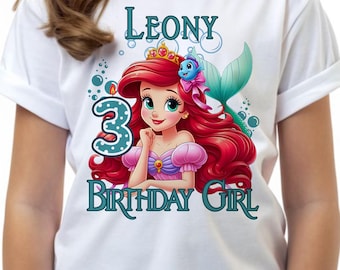 Personalized Little Mermaid Birthday Girl T-Shirt - Custom Name & Age