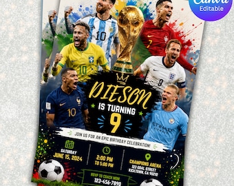Soccer Birthday Invitation Editable World Cup Party Invite Football Birthday Invite Kids Sports Invitation Canva