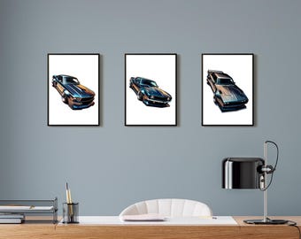 Pósteres del Mustang 1968, el Camaro 1969 y el Charger 1969: impresiones artísticas de muscle cars