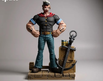 Popeye STL Statue | 12.28" Sailor Cartoon 3D Print Model