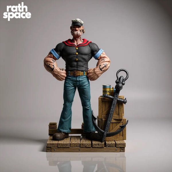 Popeye STL Statue | 12.28" Sailor Cartoon 3D Print Model