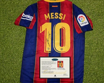 Messi Barcelona Retro Jersey | 2020/21 Football Shirt with Printed Signature