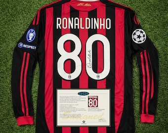 Ronaldinho AC Milan 2009/10 Retro Jersey with Signature | Classic Football Shirt | Vintage Soccer