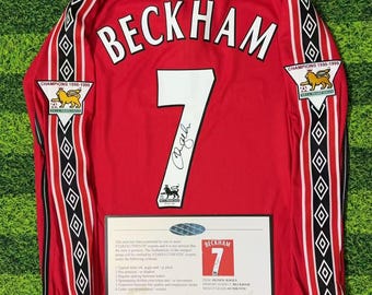Beckham Manchester United 1998 Retro Jersey with Signature | Classic MU Football Shirt | Vintage Soccer