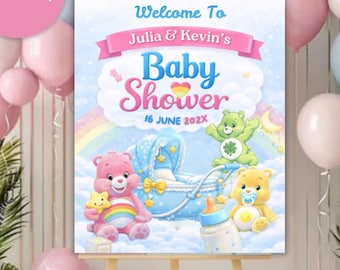 Troskliwe misie, Wymarzone dziecko, Szablon powitalny na baby shower, Pobierz Canva
