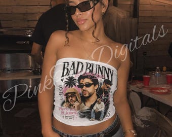 Bad Bunny Inspired Tube Top, Puerto Rico Concert Outfit, Latin Music Strapless Top, Trendy Festival Tube Top, Y2K Graphic Bandeau