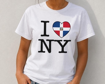 Dominican Flag Heart I Love NY T-Shirt, NYC Dominican Pride Tee