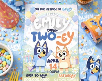 Bluey Birthday Invitation, Editable Kids Party Template (Canva, Digital Download)