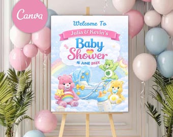 Care bears, Dream Baby, Baby Shower Welcome Sign Template, Canva Download