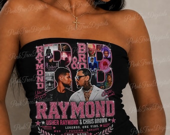 Usher Chris Brown Raymond x Brown Tour Tube Top, Pink R&B Concert Outfit, Rhinestone Graphic Strapless Top