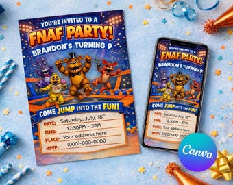 Five Nights at Freddy's Trampoline Birthday Invitation, Jump Party Invite (Digital Download)