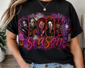 Straszny sezon, kolaż z horroru PNG, neonowy projekt na Halloween (pobieranie cyfrowe)