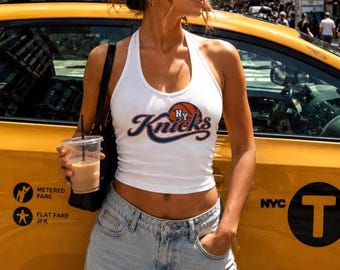 New York Knicks Halter Top, Knicks Crop Top, NY Basketball Shirt, Women's Game Day Top, Y2K Halter Tank, NYC Basketball Top