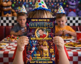 Five Nights at Freddy's Anamotronic Digital Birthday Invitation, Canva Editable Kids Party Invite