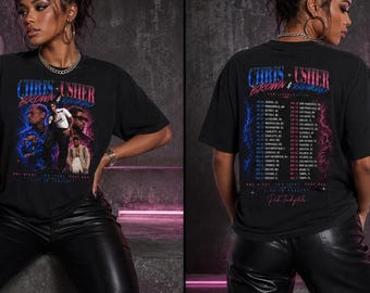 Usher Chris Brown R&B Tour T-Shirt | Raymond x Brown, Unisex Urban Concert Style Tee | Two Legends One Vibe Shirt, Pink and Blue *NEW DATES