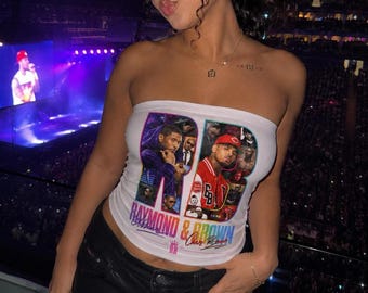 Raymond x Brown Tour Tube Top, R&B Concert Outfit, Usher Chris Brown Graphic Strapless Top, Music Tour Shirt