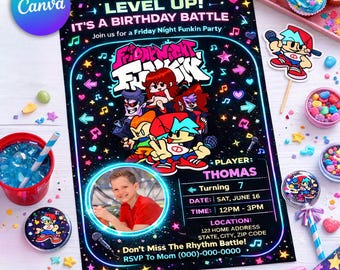 Friday Night Funkin Birthday Invitation, Gamer Level Up Party Invite (Digital Download)