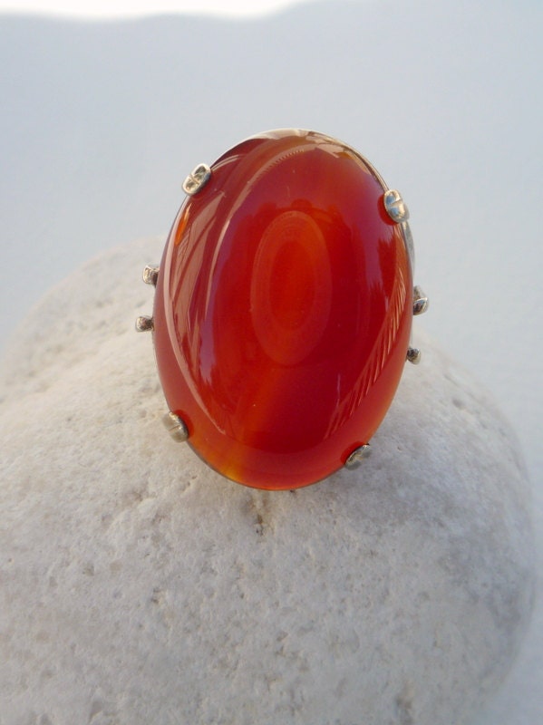 Sterling Silver ring Carnelian cabochon ring Red Gemstone | Etsy