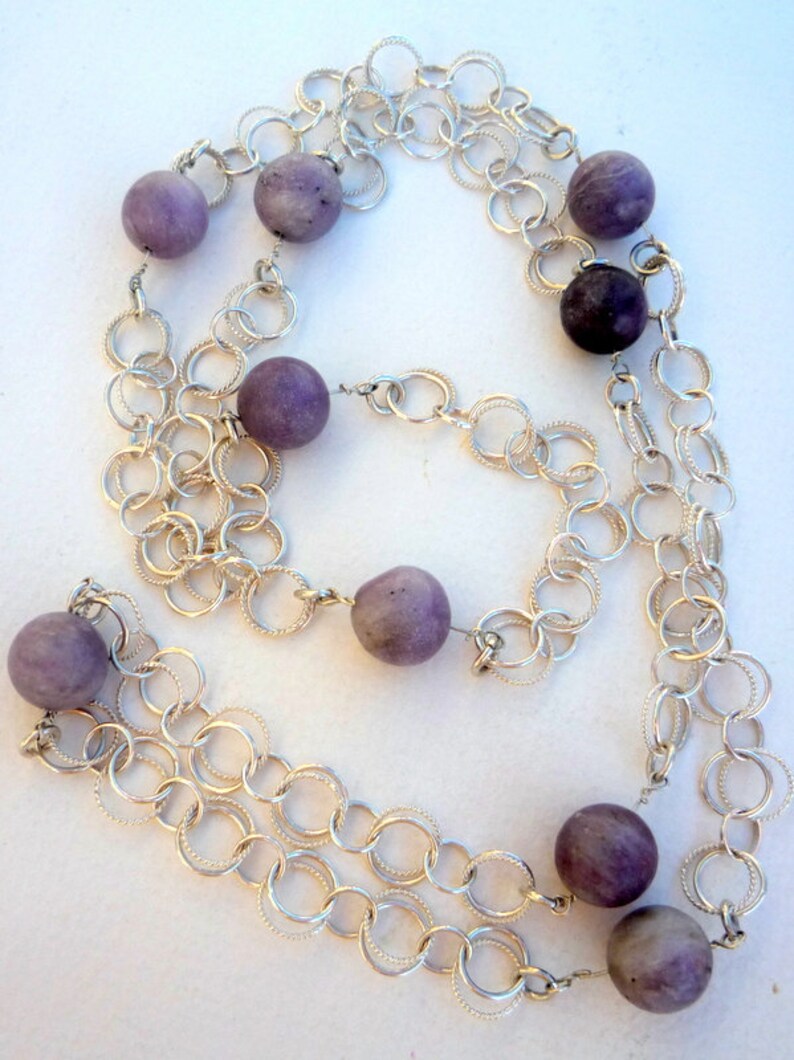 Sterling Silver Round Double Loop Chain Necklace Lilac Etsy