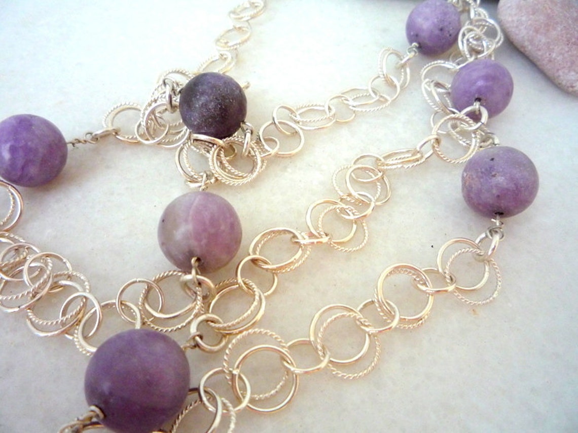 Sterling Silver Round Double Loop Chain Necklace Lilac Etsy