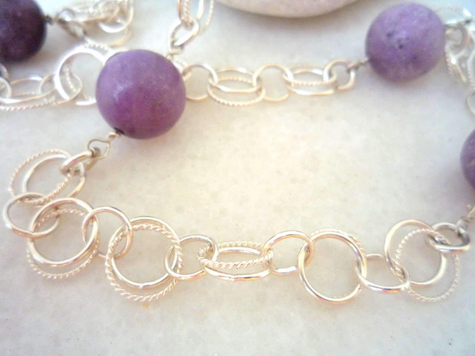 Sterling Silver Round Double Loop Chain Necklace Lilac Etsy
