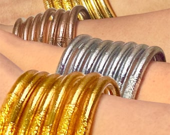 Authentische buddhistische Mantra-Armreifen, 7er-Set