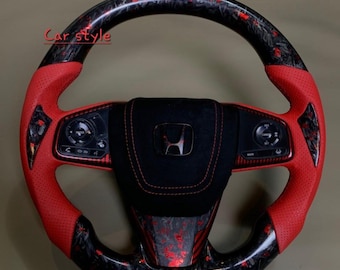 Volante de fibra de carbono forjado con cuero rojo para Honda Civic (10.ª generación, 2016-21)