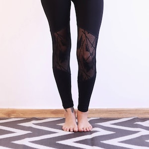 Black Leggings, Goth Leggings, Womens leggings, Cut Out Leggings, Sheer Leggings, Festival Leggings
