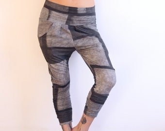 Printed Joggers, Yoga Pants, Drop-Crotch pants, Loose pants, Grey pants