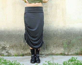 Adjustable skirt, Women skirt, Long skirt / Midi skirt, Grey skirt, Convertible skirt, Jersey skirt, Cotton skirt
