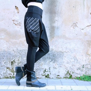 Black Harem Pants, Loose Pants, Drop Crotch Pants, Comfy pants, Black and white pants