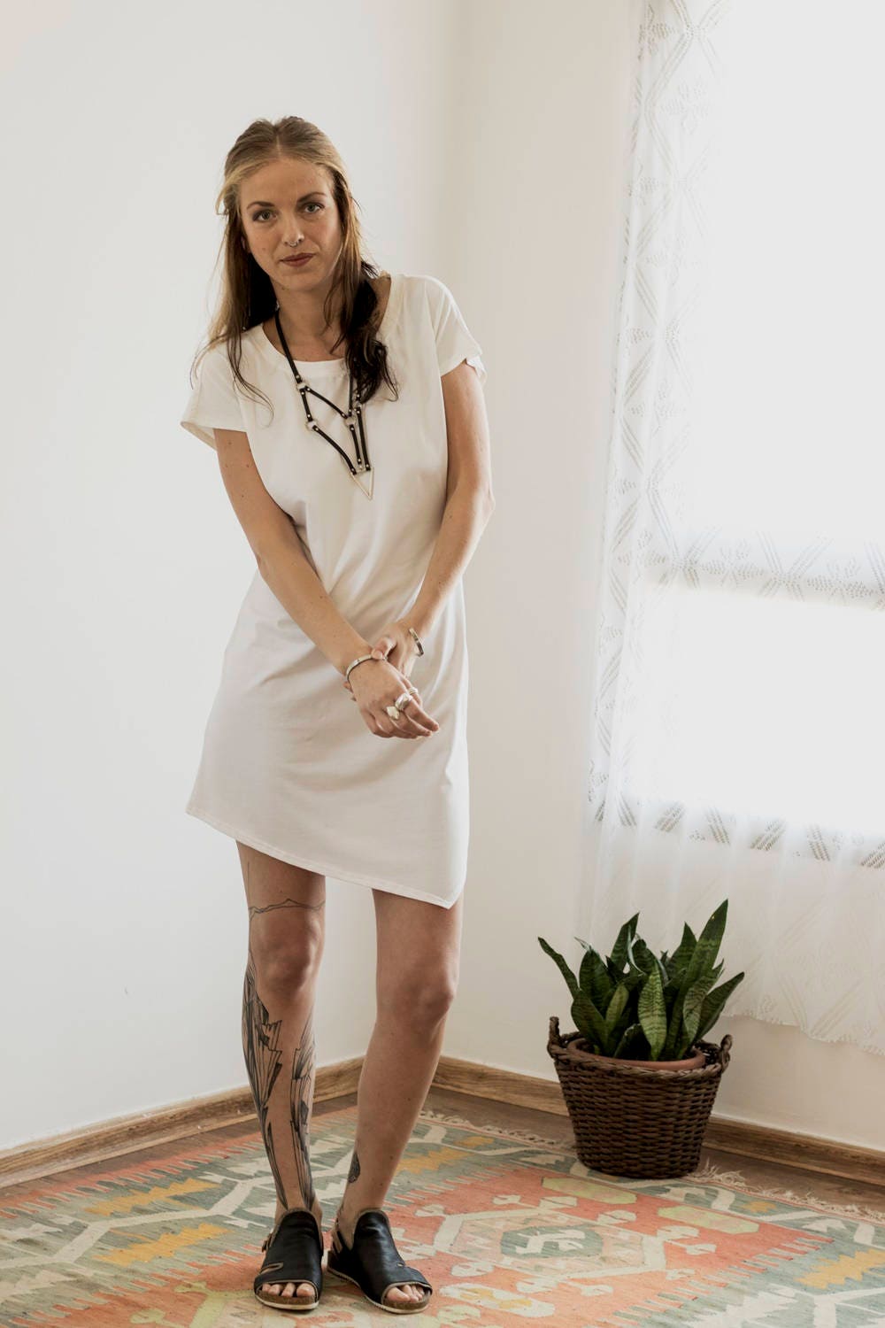 White T Shirt Dress Women White Dress Asymmetrical Dress Etsy