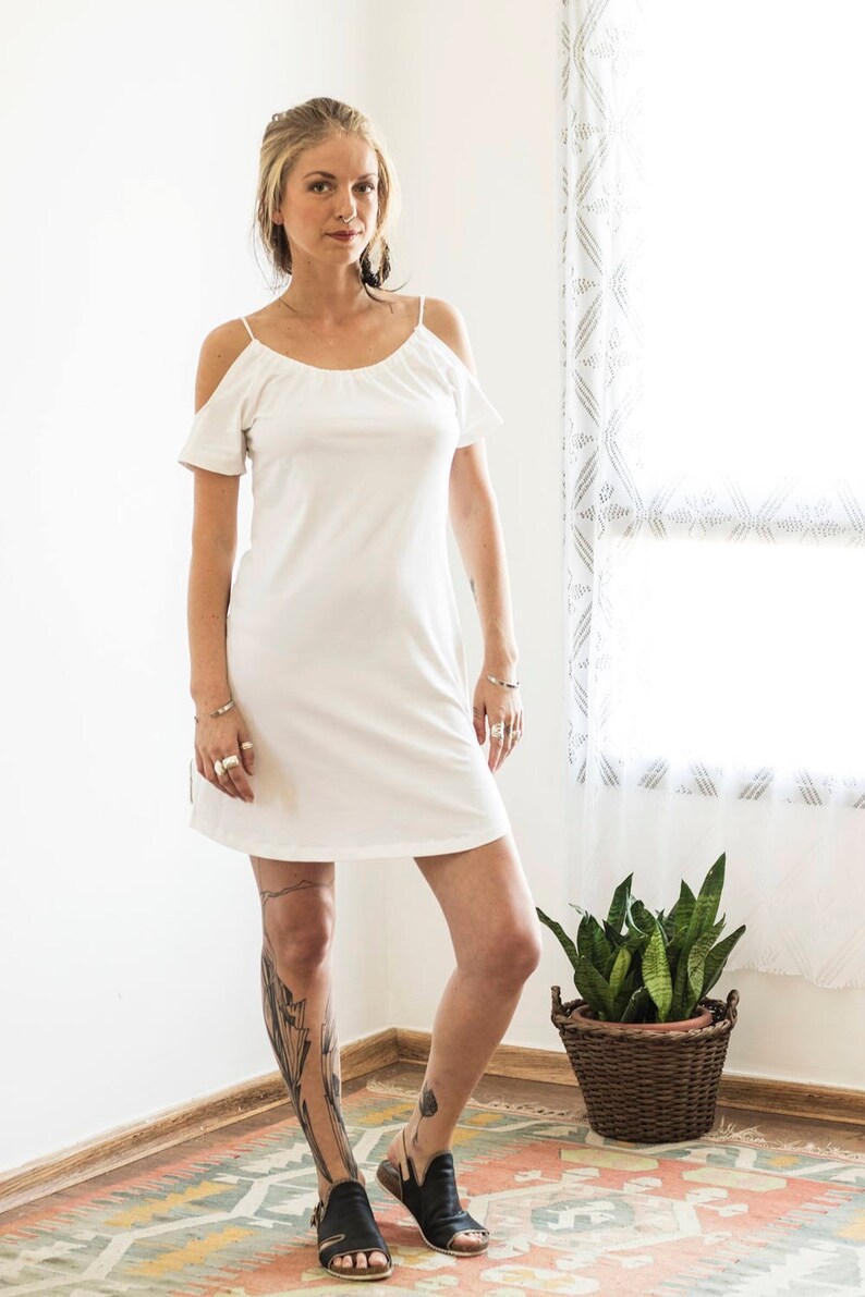 white open shoulder dress
