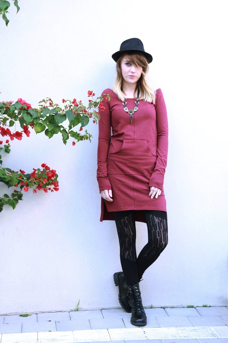 Long Tunic Top, Long Sleeves Top, Everyday Shirt, Red Tunic Dress image 2