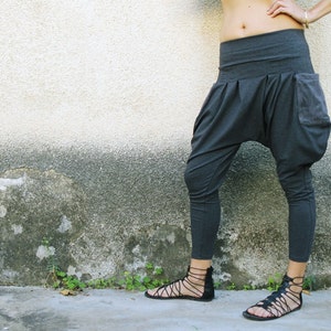 Harem Pants, Drop-Crotch pants, Loose pants, Grey pants, Women harem pants
