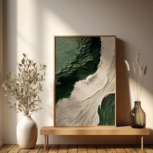 Ola oceánica abstracta, arte texturizado verde, decoración de pared moderna